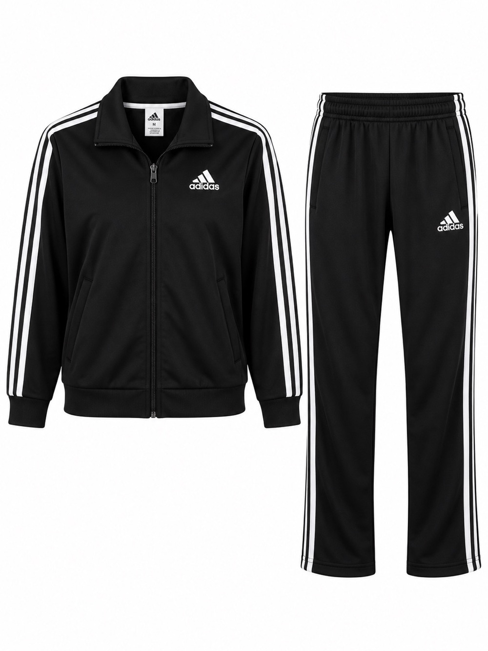 2 piece Adidas Black Track Jacket AND Pants with White Stripes